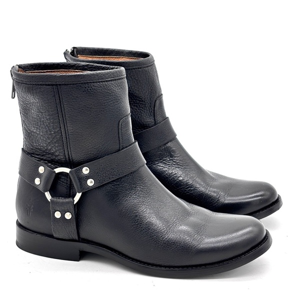 Frye Shoes - Frye Phillip Harness Short Black Leather Ankle boots